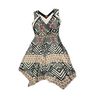 Balizza Black White Purple V Neck Tank Knee Length Dress Xs 36